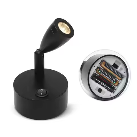 Black 2W Battery Portable LED Spot Lights for Jewelry Cabinet Lamp AAA Dry Battery Powered 3000K 600