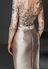 {UU61} 【hot】 Mother of the Bride Dresses Three Quarter Sleeves Short Knee Length Applique Formal Gue