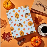 1 Roll 43cm X 500cm (17 In X 16.4 Ft) Autumn Theme - Cartoon Owl & Fall Leaves Print Wrapping Paper,