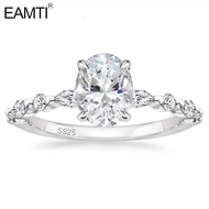 EAMTI 925 Sterling Silver Ring Oval Cut Cubic Zirconia Engagement Rings Solitaire Halo Promise Ring 