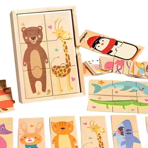 DIY Cartoon Animal Jigsaw Puzzle Word Animal Cognition Pairing Montessori Educational Toys For Child