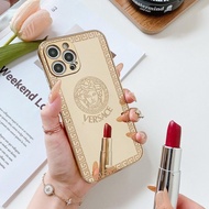 Versace เคสไอโฟน Luxury Brand Versace gold plating Mirror เวอร์ซาเช่ เคสไอโฟน แมงกะพรุน phone cases for iphone 13 pro max i13 13pro 12 pro max i7 i8 SE 7plus 8plus Xs Max iX XR i11 11 pro Max Soft Protective Back Cover
