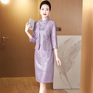 春季新娘媽媽裝遮肚顯瘦假兩件婚宴裝顯年輕喜媽媽宴會禮服連身裙