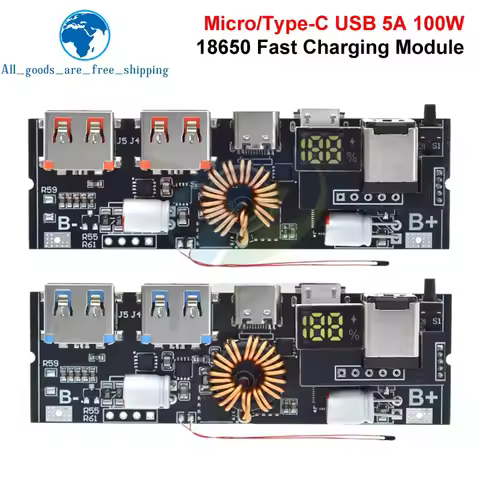TZT QC4.0 QC3.0 LED Dual USB PD Fast Charge 5A 100W Micro/Type-C USB Mobile Power Bank 18650 Chargin