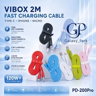 Vibox VB-200 2Meter 2.4 Micro Type C Lightning Data Cable | 2 Meter Charging Cable | GLX Flat Cable