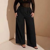 Plus Size Curve Women Elegant Party Evening Casual Date Asymmetric Waist Wide Leg Trousers Work Pant