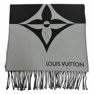 【5積分】成色極佳 ▼LOUIS VUITTON2025款 M79097 圖案雙色羊毛羊絨圍巾 黑色 當前款 流蘇圍巾 意大利製造 正品 男士圍巾 帶盒子 原價104,500日元