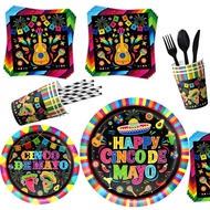 Cinco de Mayo Party Decorations Mexican May 5th Festival Party Tableware Paper Plates Paper Cups Nap