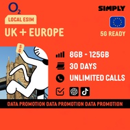 SIMPLY [eSIM] O2 UK/Europe 30 Days 24GB-200GB + Calls/SMS | Local UK eSIM | No Registration Required