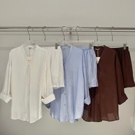 Special * 32wardrobe-Set.V-Neck Open Button Top+Elastic Waist Shorts #30365p
