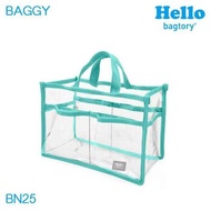 bagtory HELLO Baggy Transparent PVC Bag in Bag Big Tote, Clear Storage Organizer, Macaron Green Fixed Size