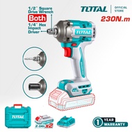 TOTAL Cordless Li-ion Impact Driver & Wrench (P20S / 20V / 230Nm / 6.35mm / 1/2") TIWLI20236
