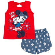 Disney Minnie Mouse Rainbow Floral July 4th T-Shirt and Twill Shorts Outfit Set Infant to Big Kid Si