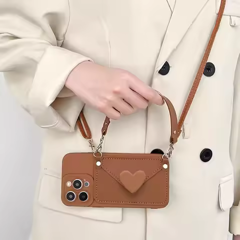 Crossbody Lanyard Hand Strap Love Leather Card Case for OPPO Reno 10 9 8 7 6 Pro Plus 5 4G 5G Cover