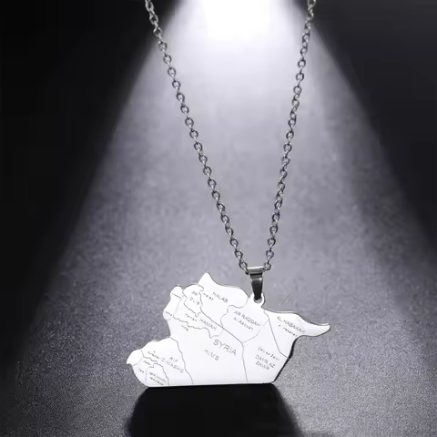EUEAVAN Syria City Name Map Necklaces for Women Men Gold Silver Color Stainless Steel Retro Syria Fl