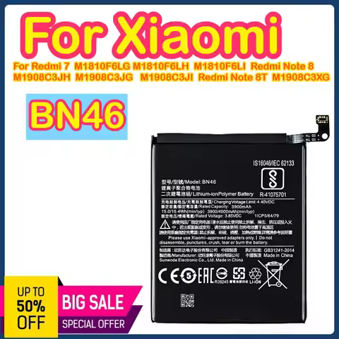 BN46 4000mAh 3.85V BN46 Battery For Xiaomi Redmi Note8 Note 8T 8 Redmi 7 Redmi7 Note 6 Note6 Bateria