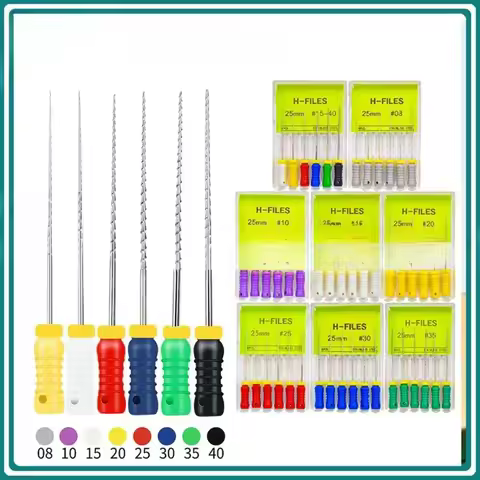 Stainless steel root canal files, including H-Files and K-Files