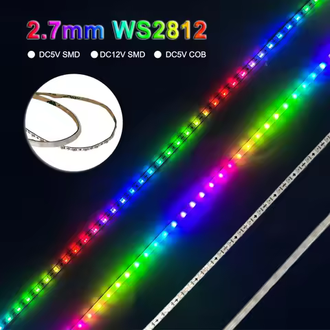 Ultra Narrow 2.7mm WS2812B LED Strip COB SMD 2020 160Leds/m RGBIC Individually Addressable Samrt Pix