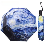 Van Gogh ร่มสดใสขนาดเล็กภาพสีน้ำมันอัตโนมัติ, ร่มไวนิลภาพวาดสีน้ำมันอัตโนมัติกันลมกันลมพับเก็บได้