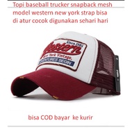 Western new york model mesh snapback trucker baseball cap with adjustable strap, suitable for everyd