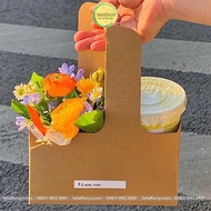 Wholesale Paper Bag 2 Compartments For take away Milk Tea Flower Arrangements kraft Box 2 Flower Arrangements And Gift Drinks