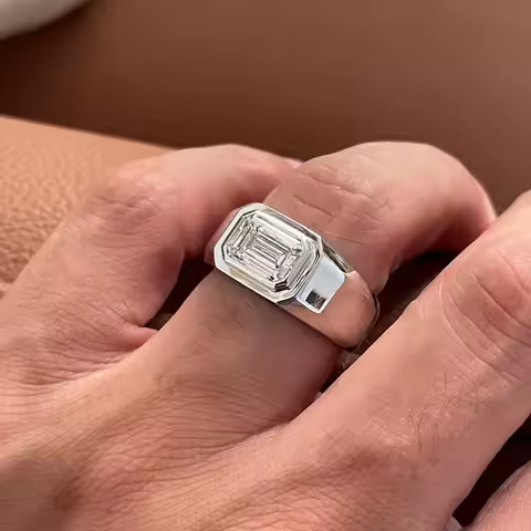 Real 925 Sterling Silver 18K Gold Plated 2ct D Color Emerald Moissanite Men Ring Engagement Rings Fo