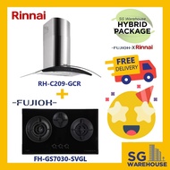 FUJIOH X RINNAI COMBO [FH-GS7030SVGL Fujioh Glass Cooker Hob GS7030 7030 7030SVGL and RH-C209-GCR SR Rinnai Chimney Hood]