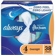 Always Infinity Feminine Pads for Women, Size 4 Overnight, with wings, unscented, 38 Count