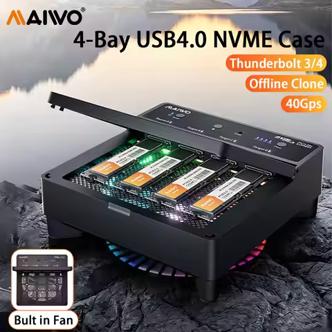 MAIWO 4 Bay USB4.0 M.2 NVME SSD Case 40Gbps M.2 NVME SSD Adapter with Thunderbolt 3/4 Built-in Cooli