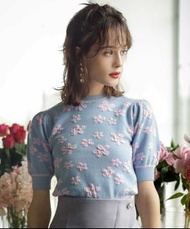 全新日系31 Sons de mode❤️甜美少女復古風baby藍色粉色立體花朵圓領短袖針織🧶上衣 T-shirt