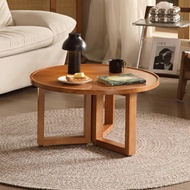 Round Hardwood Coffee Table Japanese Wabi-Sabi Design Low Tea Table for Living Room Multi-Purpose Ac