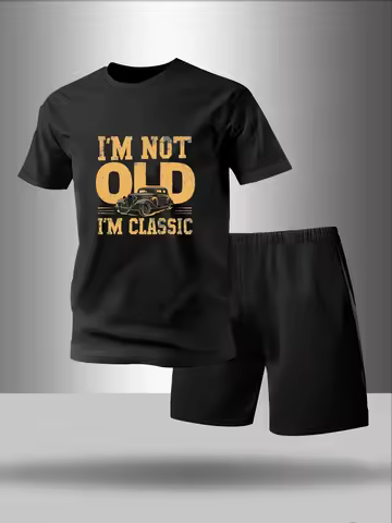 Two piece men's pajamas for spring summer autumn winter short sleeved shorts fashionable letter patt