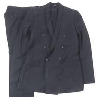 狀況極佳的 DOLCE & GABBANA 100% 純羊毛金色條紋窄翻領雙排扣西裝，深海軍藍色，尺寸 50。正品，義大利製。