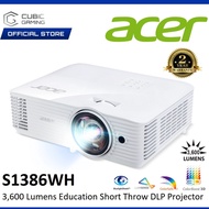 ACER S1386WH 3,600 LUMENS WXGA (1280 x 800) SHORT-THROW PROJECTOR, CONTRAST RATIO: 20,000:1, FOC HDM