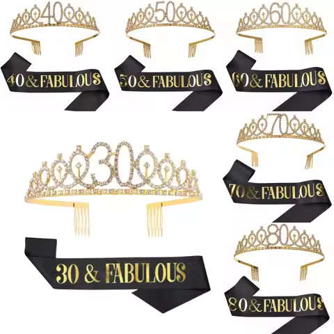 Birthday Tiara Crown Sash Women Girls 30Th 40Th 50Th 60Th 70Th 80Th Fabulous Happy Birthday Party De