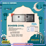 LEVANZO SUS316 HANDMADE SINK SINGLE 1.2mm [800x450x240mm] - SS (8045VS-316L)