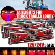 12V / 24V 56LED Flowing Rear Tail Light Turn Signal Brake Reverse Lamp For Trailer Truck Lorry