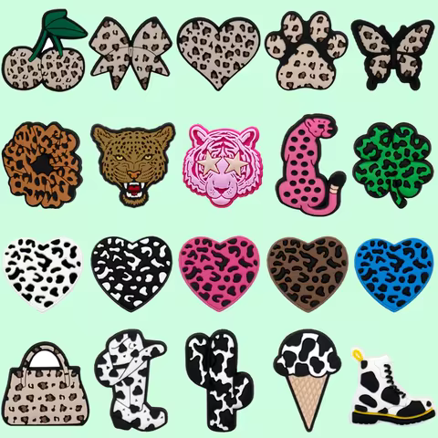 1–20 Pcs Leopard-Print Heart Charms for Shoes, Cherry Butterfly Decorations for Sandals, Leopard Get
