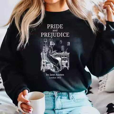 2025 Pride and Prejudice Sweatshirt Jane Austen Shirt Mr Darcy Literary Book Lover Hoodie Retro Aest