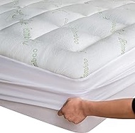 Bamboo Mattress Topper Queen with 1 Pillow Protector Cooling Pillow Top Mattress Protector Cover Pad Fits 8-20 Inches Deep Mattresses Pad Breathable Extra Plush Thick Extra Deep Fitted 20 Inches