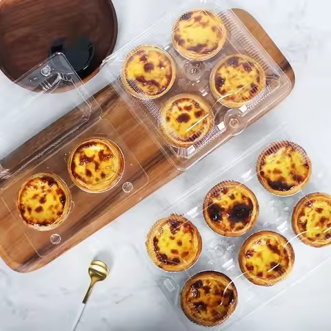 50pcs Egg Tart Puff Transparent Plastic Packaging Box Disposable Packaging Blister Box Birthday Part