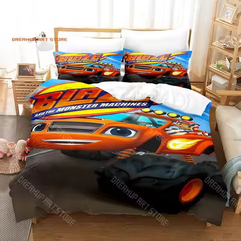 2026 3D Print Blaze N Monster Machines Bedding Set Cartoon Duvet Cover Double Twin Full Queen King A