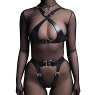 เข็มขัดหนังสุดเซ็กซี่แบบเต็มตัวชุดชั้นในทาสทาส BDSM ชุดชั้นในแบบมีสายรัดหนังแบบกอทิชเครื่องแต่งกายเทศกาลคลั่ง