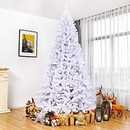 ANSACA 6ft/7.5ft/9ft White Artificial Christmas Tree, Unlit Hinged Spruce Full Tree with 1000/1346/2132 Branch Tips and Metal Stand, Easy Assembly, 9ft Holiday Christmas Tree Indoor Outdoor