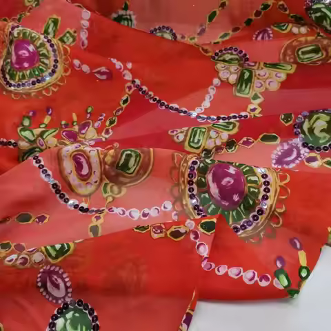 Pure Silk Fabric Tissue Embroidery Sequins For Scarf Toub Saree Decoration Dress Material