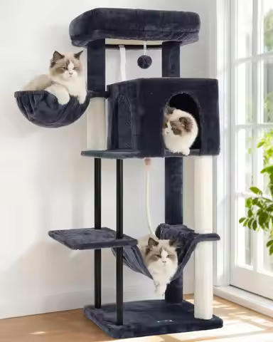 43.3-Inch Cat Tree with Steel Tube, Hammock, and Scratching Post for Indoor Cats and Kittens in Smok
