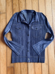Pleats Please Issey Miyake Pleated  Denim Jacket cardigan 三宅一生 牛仔 外套