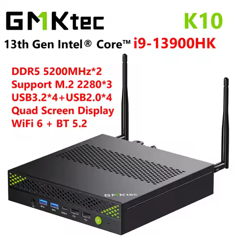 GMKtec K10 Mini PC Workstation Intel Core i9-13900HK DDR5 5600MHz 3*M.2 SSD NVMe Rich Interfaces 8*U