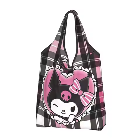Custom Reusable Kuromi Sanrio Anime Shopping Bag Women Tote Bag Portable Groceries Shopper Bags