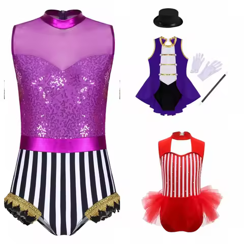 Girls Circus Clown Outfits Cosplay Dance Leotard Drum Majorette Ringmaster Fancy Dress Halloween Car